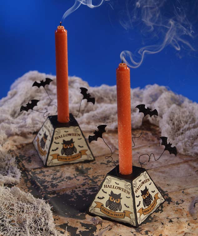 Tin Halloween Candle Holders with Bats