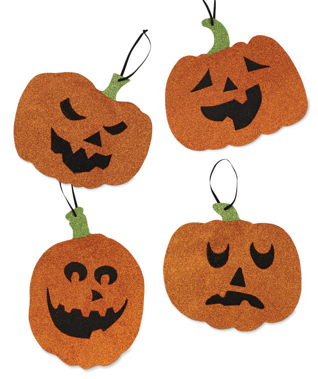 Glittered Pumpkin Face Ornaments