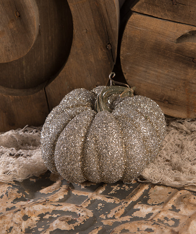 "Glass Glittered Pumpkin, 4"""