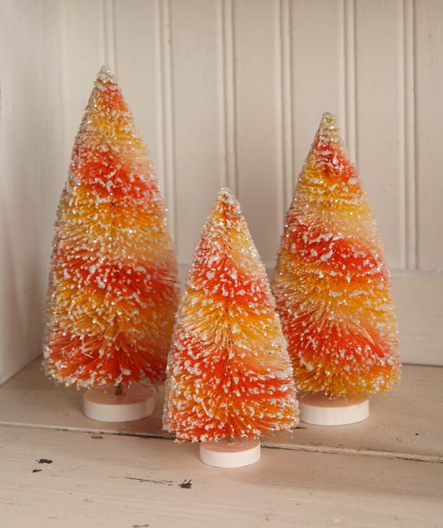 Candy Corn Swirl Bottle Brush Trees