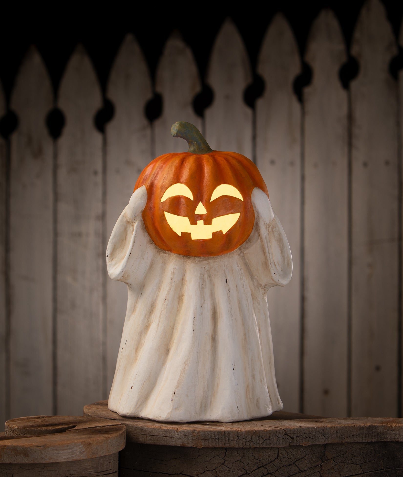 "Ghost Jack O'Lantern, paper mache"