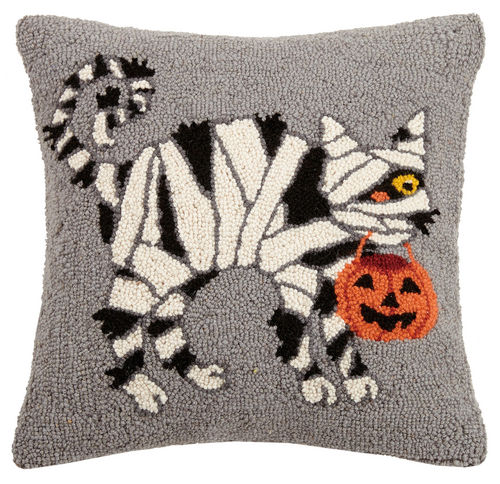 Mummy Cat with Pumpkin Bucket Pillow