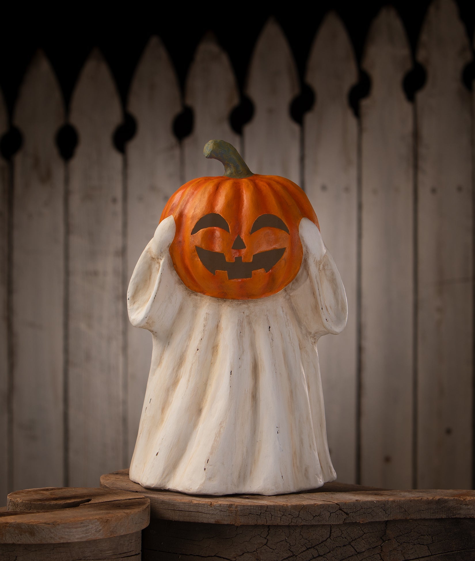 "Ghost Jack O'Lantern, paper mache"