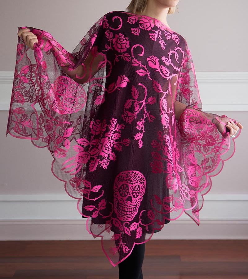 Skull and Roses Pink Poncho