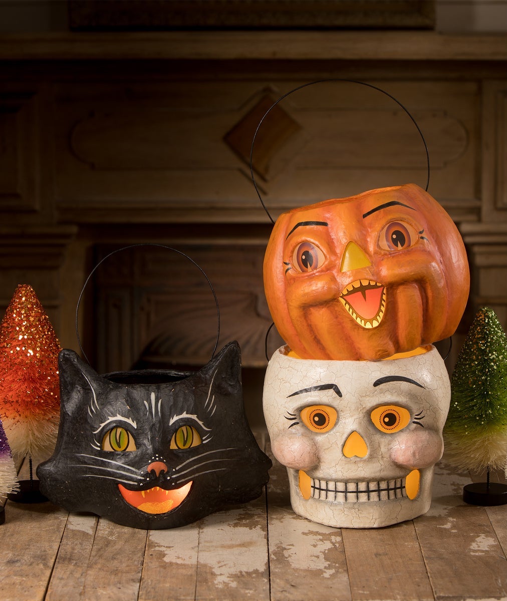 "Silly Skelly Bucket, Paper Mache"